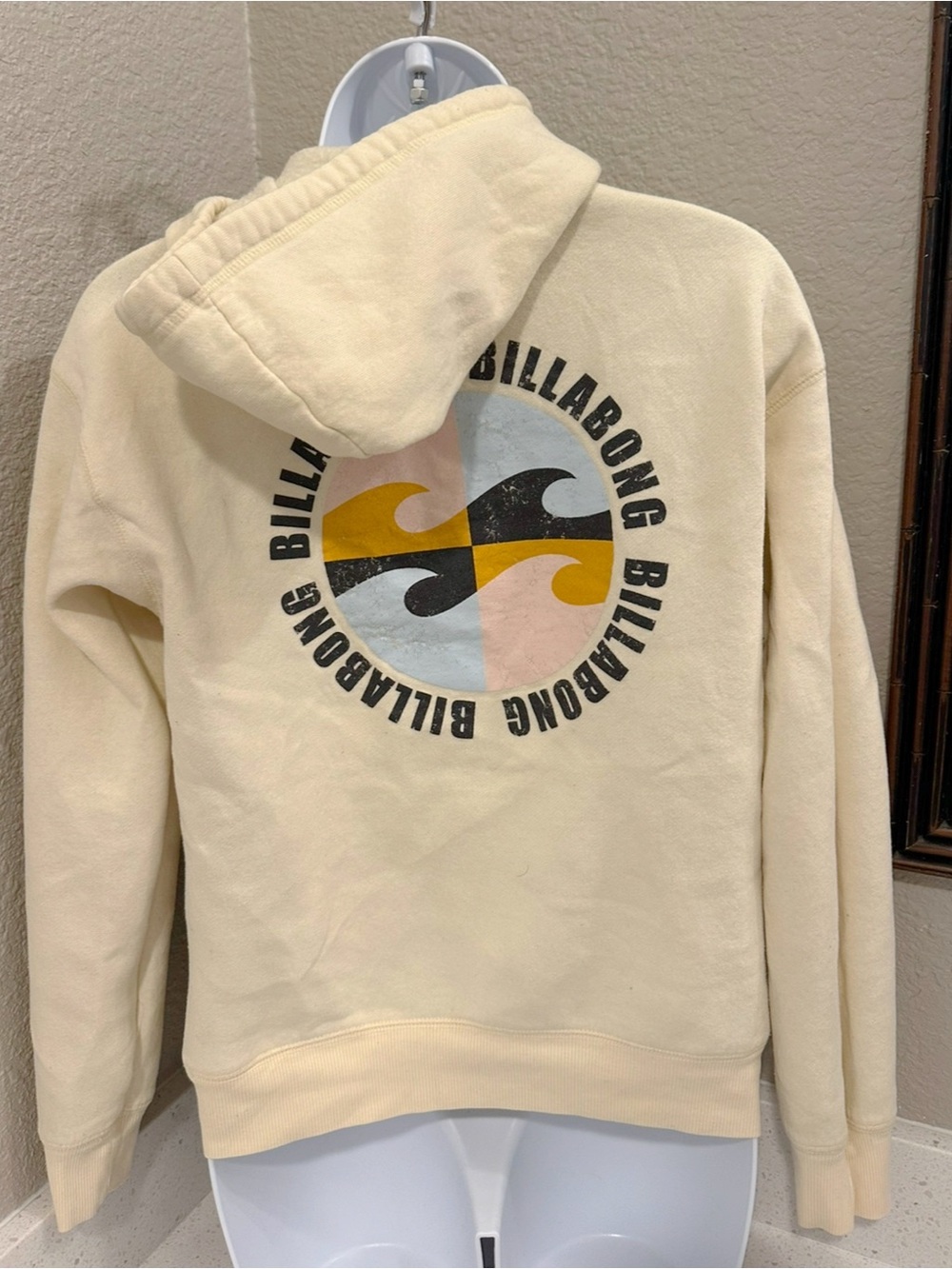 Billabong Cream Zip-Up Hoodie with Retro Color Block Logo